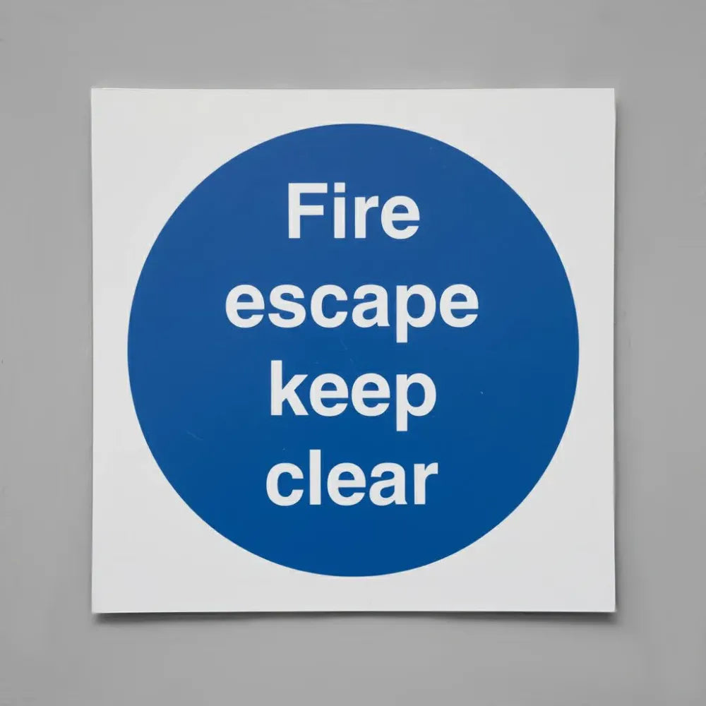 71605B Fire escape keep clear Ultra Durable 2mm PET (80x80mm) Safety Sign