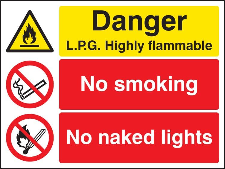 16207Q Danger LPG highly flammable no smoking no naked lights Rigid Plastic (600x450mm) Safety Sign