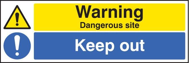 16223G Warning dangerous site keep out Rigid Plastic (300x100mm) Safety Sign
