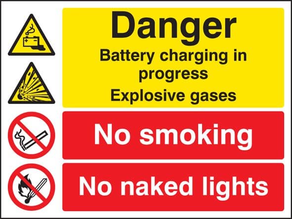 16225Q Battery charging in progress no smoking no naked lights Rigid Plastic (600x450mm)Safety Sign