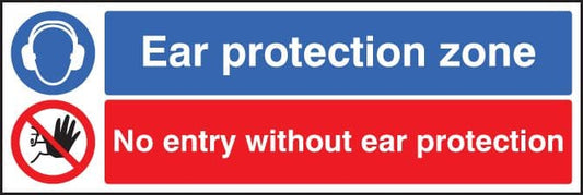 16250M Ear protection zone no entry without ear protection Rigid Plastic (600x200mm) Safety Sign
