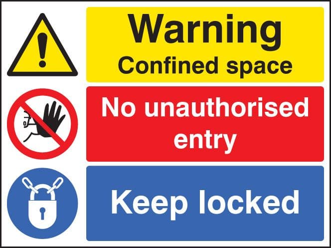 16263K Warning confined space no entry keep locked Rigid Plastic (400x300mm) Safety Sign