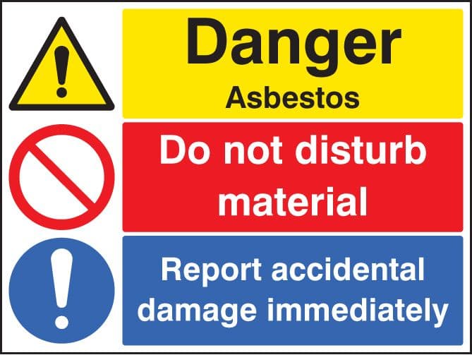 16270Q Danger asbestos do not disturb material report damage Rigid Plastic (600x450mm) Safety Sign