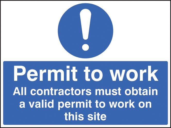16411Q Permit to work all contractors must obtain a permit Rigid Plastic (600x450mm) Safety Sign