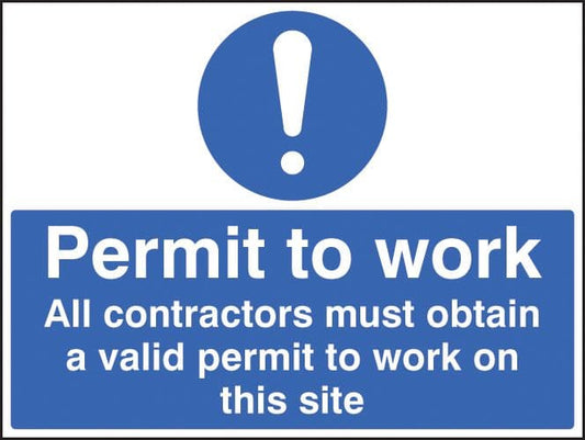 16411Q Permit to work all contractors must obtain a permit Rigid Plastic (600x450mm) Safety Sign