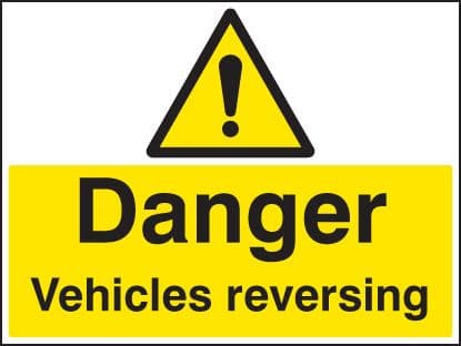 16417Q Danger vehicle reversing Rigid Plastic (600x450mm) Safety Sign
