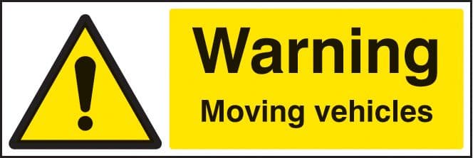 16504M Warning moving vehicles Rigid Plastic (600x200mm) Safety Sign