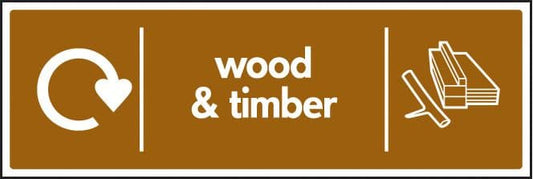 16658M WRAP Recycling Sign - Wood & timber Rigid Plastic (600x200mm) Safety Sign
