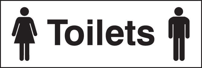 17007L Toilets (male & female symbol) Rigid Plastic (450x150mm) Safety Sign