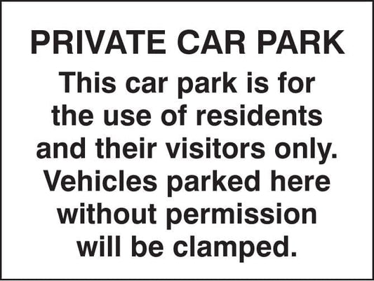 17534K Private car park/residents/visitors only Rigid Plastic (400x300mm) Safety Sign