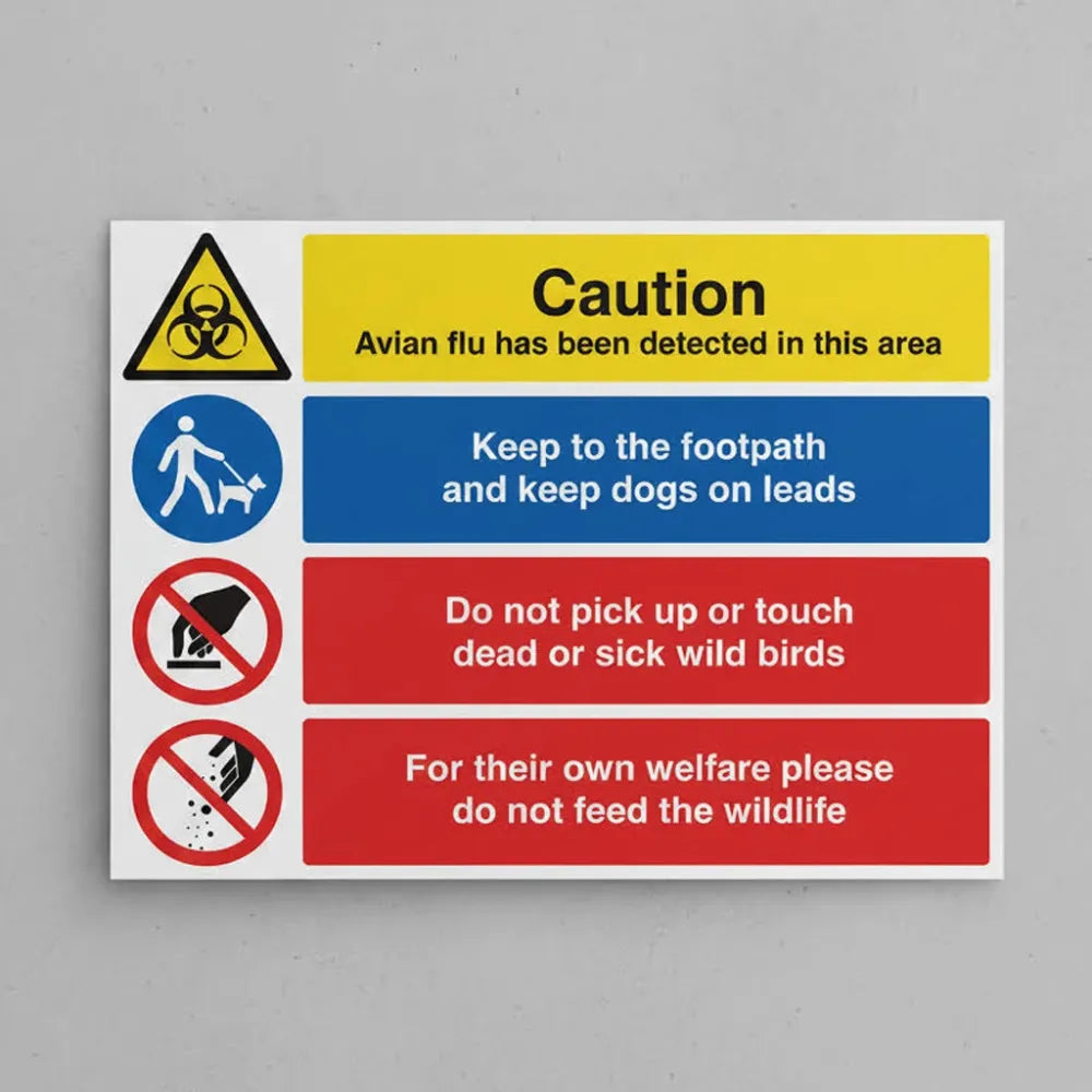 11775W Caution Avian flu has been detected in this area Multi-message sign Rigid Plastic (900x600mm) Safety Sign