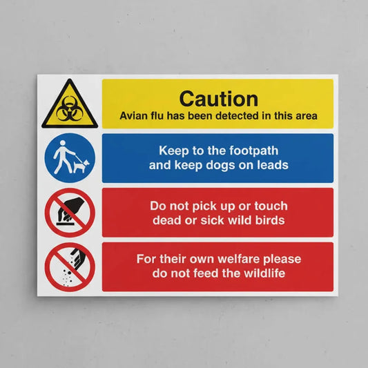 11775W Caution Avian flu has been detected in this area Multi-message sign Rigid Plastic (900x600mm) Safety Sign