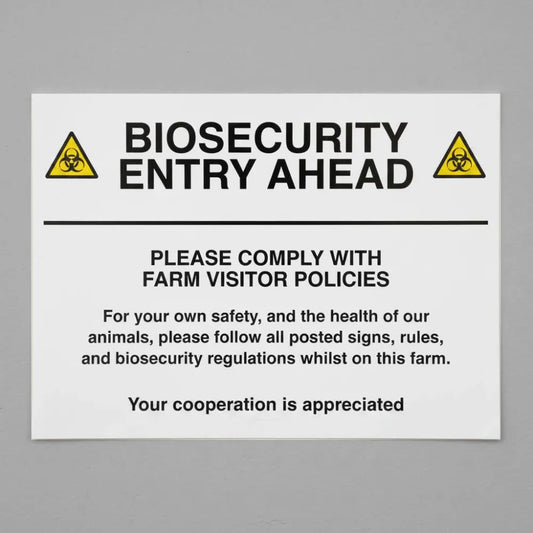 11776Q Biosecurity entry ahead Please comply with farm visitor policies Rigid Plastic (600x450mm) Safety Sign