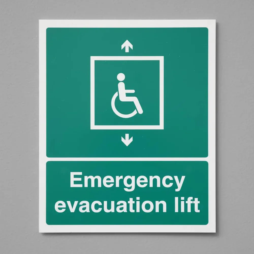 22085Y Emergency evacuation lift Self Adhesive Vinyl (200x300mm) Safety Sign