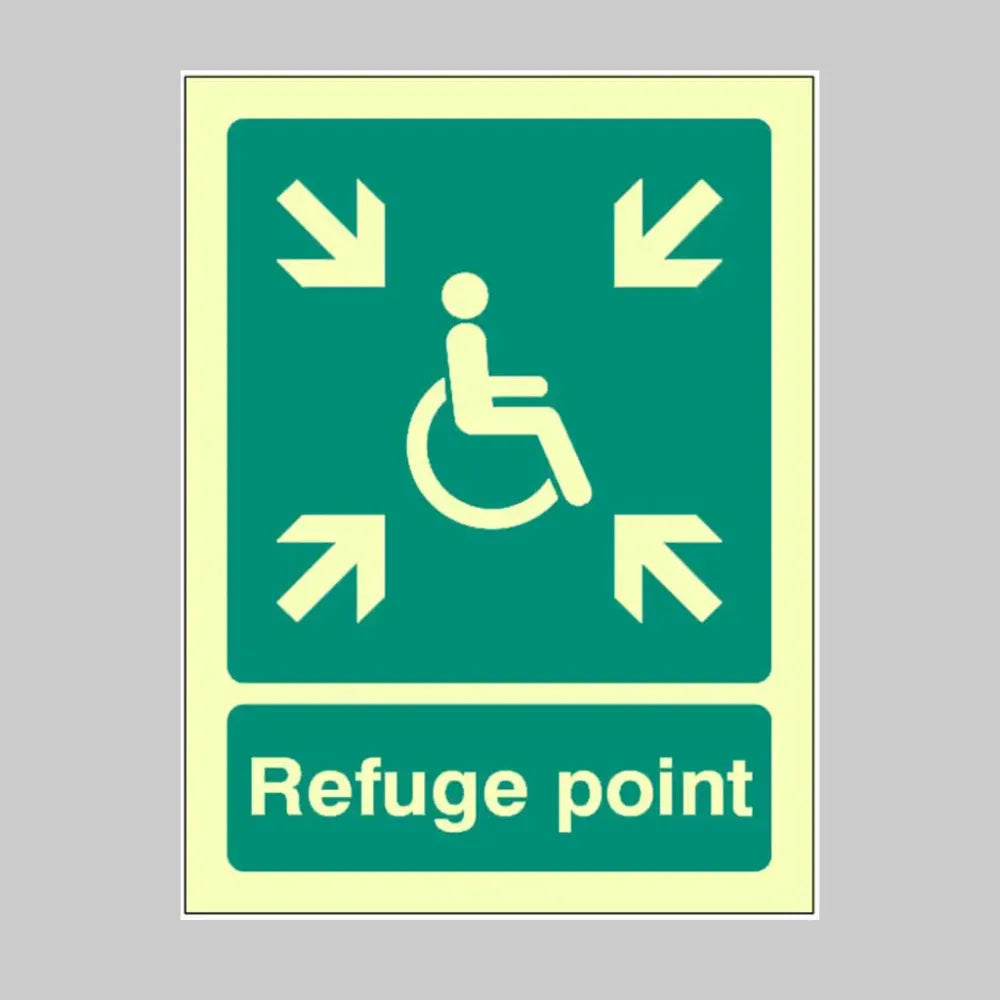 32095Y Refuge point Photoluminescent Rigid (200x300mm) Safety Sign