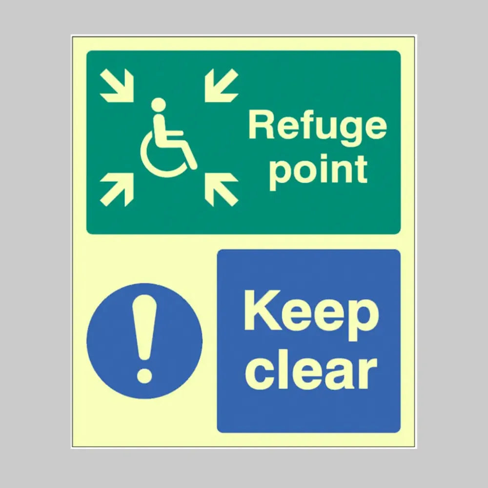 32096Y Refuge point keep clear Photoluminescent Rigid (200x300mm) Safety Sign