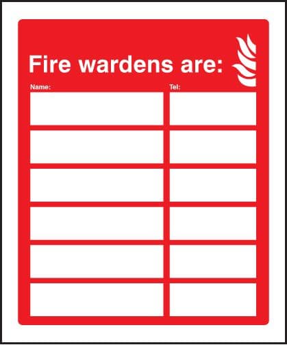 21052H Fire wardens are (6 names and numbers) Self Adhesive Vinyl (300x250mm) Safety Sign