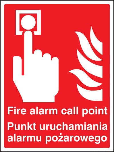 21057E Fire alarm call point (English/polish) Self Adhesive Vinyl (200x150mm) Safety Sign