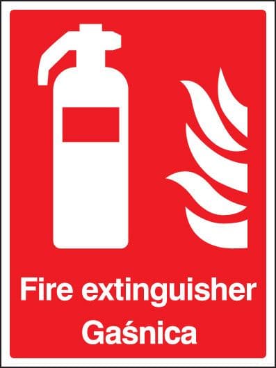 21058E Fire extinguisher (English/polish) Self Adhesive Vinyl (200x150mm) Safety Sign