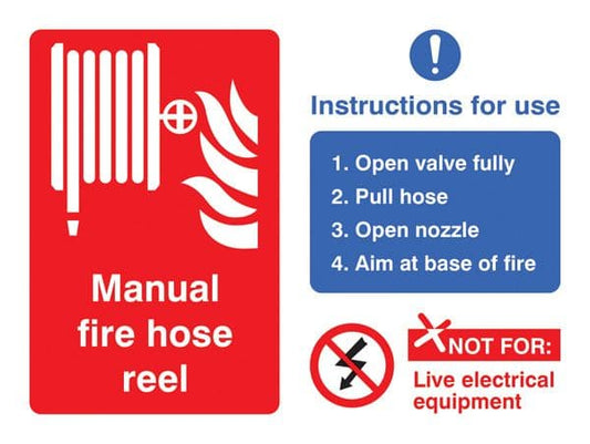 21072E Manual fire hose reel with instructions for use Self Adhesive Vinyl (200x150mm) Safety Sign
