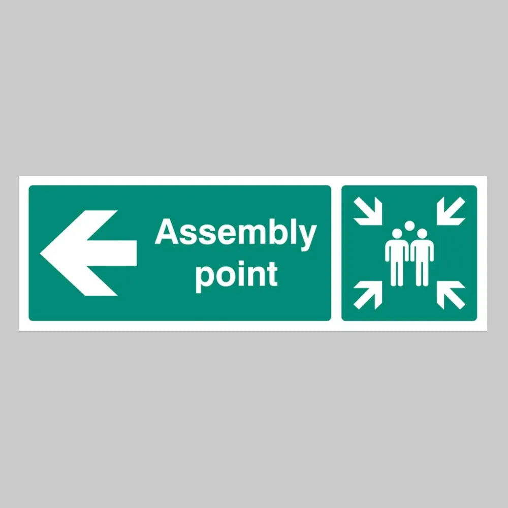 82142Y Assembly point left Quick-Fix Rigid PVC with SAV Backing (200x300mm) Safety Sign