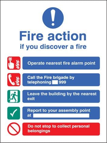 21420E Fire action manual dial without lift Self Adhesive Vinyl (200x150mm) Safety Sign
