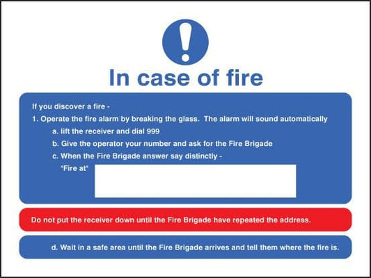 21422E In case of fire Self Adhesive Vinyl (200x150mm) Safety Sign