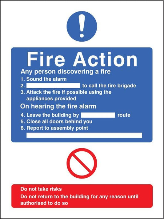 21423E General fire action (no lift in building) Self Adhesive Vinyl (200x150mm) Safety Sign