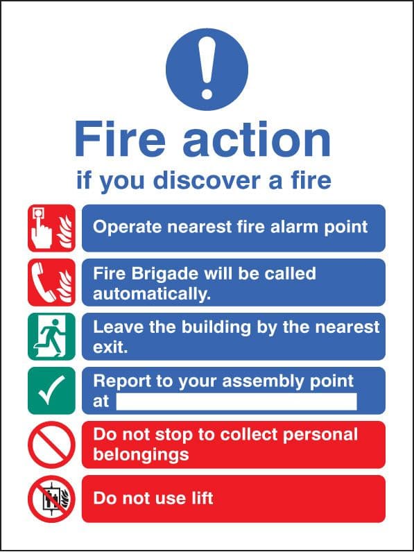 21428H Fire action auto dial with lift (fire service dialled automatically) Sticker (300x250mm)