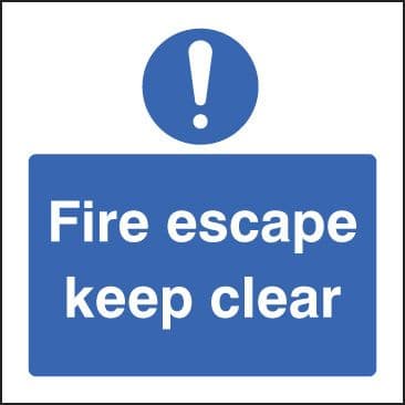 21631F Fire escape keep clear Self Adhesive Vinyl (200x200mm) Safety Sign