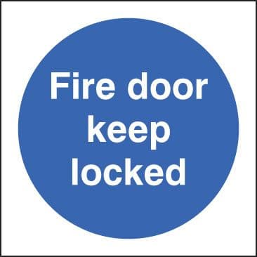 21635U Fire door keep locked Self Adhesive Vinyl (100x100mm) Safety Sign