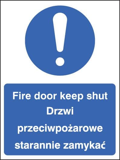 21647A Fire door keep shut (English/polish) Self Adhesive Vinyl (100x75mm) Safety Sign