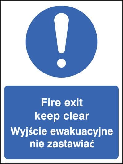 21648H Fire exit keep clear (English/polish) Self Adhesive Vinyl (300x250mm) Safety Sign