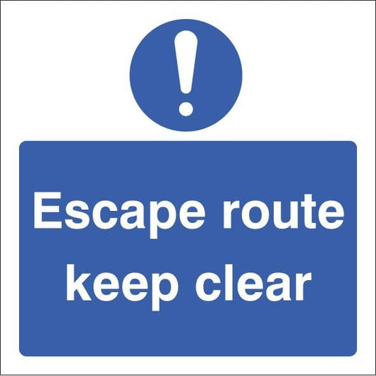 21649F Escape route keep clear ! Self Adhesive Vinyl (200x200mm) Safety Sign