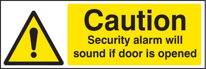 21738G Caution security alarm will sound if door is opened Self Adhesive Vinyl (300x100mm)
