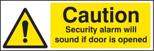 21738G Caution security alarm will sound if door is opened Self Adhesive Vinyl (300x100mm)