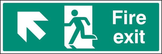 22001L Fire exit - up and left Self Adhesive Vinyl (450x150mm) Safety Sign