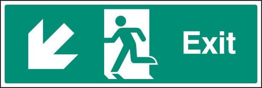 22013G Exit - down and left Self Adhesive Vinyl (300x100mm) Safety Sign