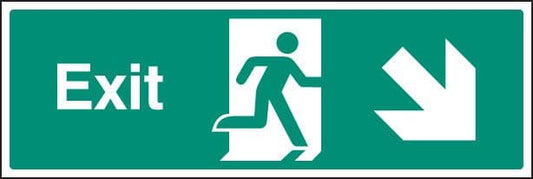 22014L Exit - down & right Self Adhesive Vinyl (450x150mm) Safety Sign