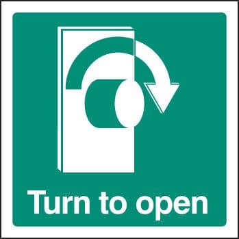 22037U Turn to open - right Self Adhesive Vinyl (100x100mm) Safety Sign