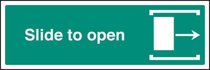 22046L Slide to open right Self Adhesive Vinyl (450x150mm) Safety Sign