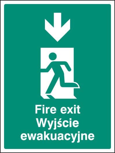 22078H Fire exit arrow down (English/polish) Self Adhesive Vinyl (300x250mm) Safety Sign