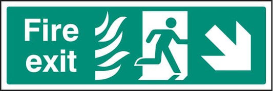 22090G Fire arrow down right HTM Self Adhesive Vinyl (300x100mm) Safety Sign