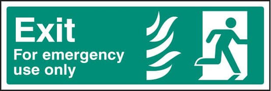 22108G Exit for emergency use only - right HTM Self Adhesive Vinyl (300x100mm) Safety Sign