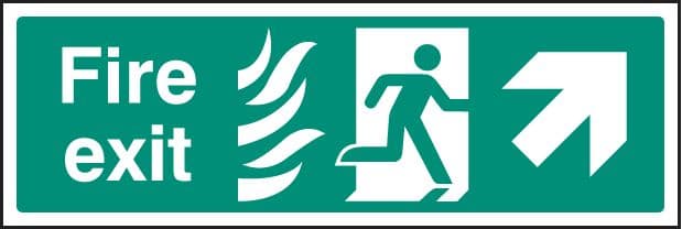 22121L Fire exit arrow up right HTM Self Adhesive Vinyl (450x150mm) Safety Sign