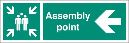 22142H Assembly point left Self Adhesive Vinyl (300x250mm) Safety Sign