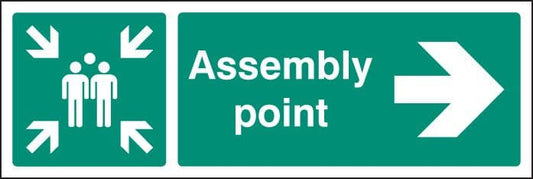 22143H Assembly point right Self Adhesive Vinyl (300x250mm) Safety Sign
