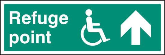 22146G Refuge point arrow on Self Adhesive Vinyl (300x100mm) Safety Sign