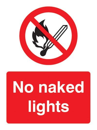 23005E No naked lights Self Adhesive Vinyl (200x150mm) Safety Sign