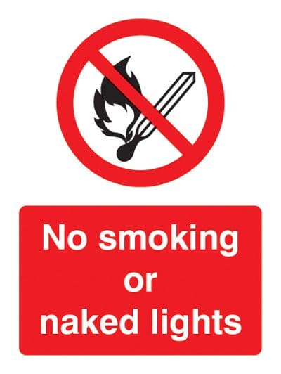 23006K No smoking or naked lights Self Adhesive Vinyl (400x300mm) Safety Sign